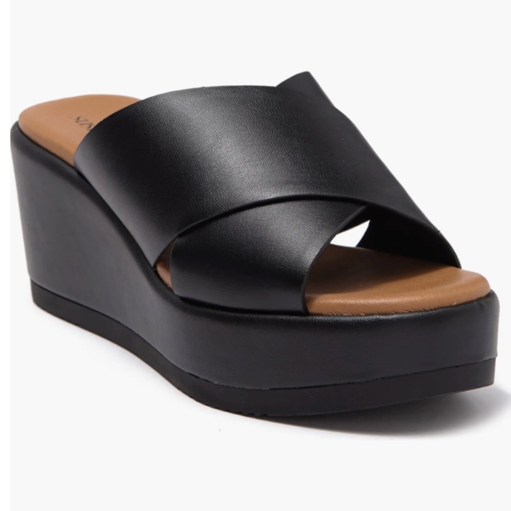 Susina Caine Platform Wedge Slide Sandals, Black